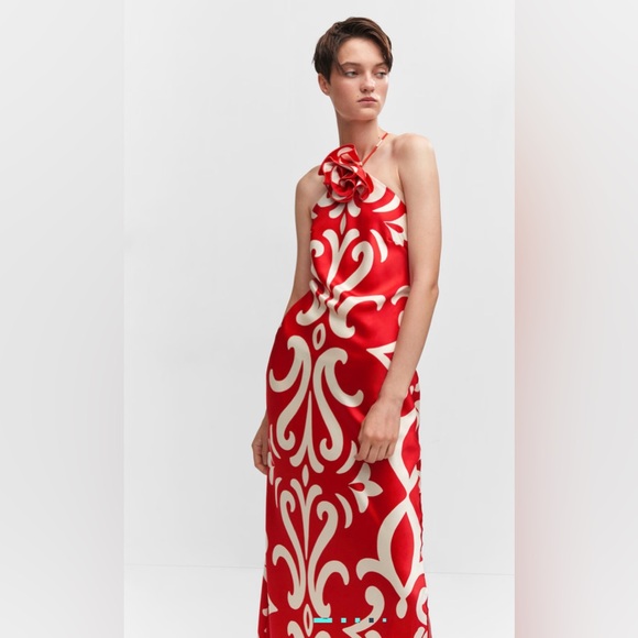 Mango Red and Cream Patterned Maxi Dress - Picture 1 of 5